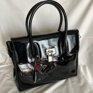 BIRKIN-STYLE Black Patent Leather Satchel “Made in France”